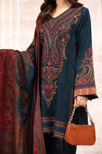 HC582-Winter 3PC Khaddar Embroidered Suit with Printed Wool Shawll