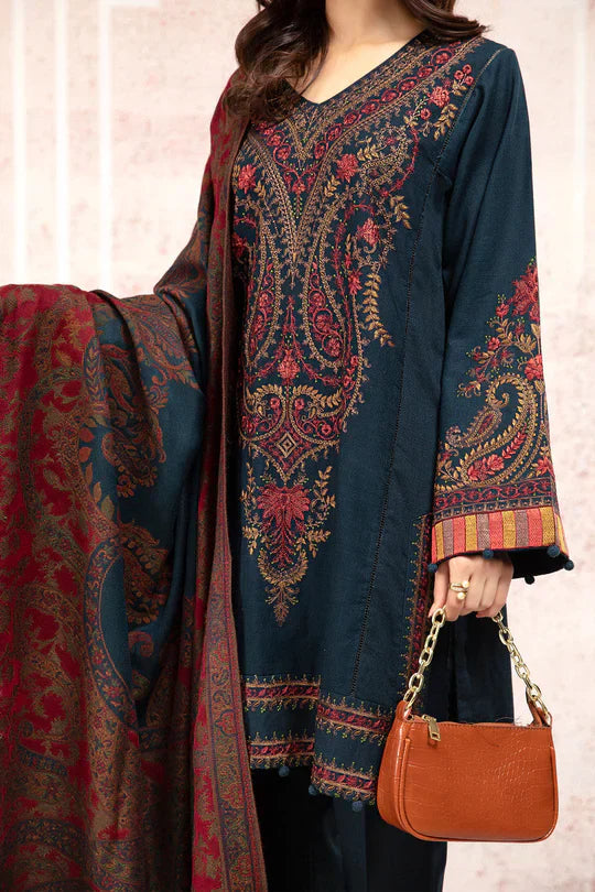 HC582-Winter 3PC Khaddar Embroidered Suit with Printed Wool Shawll