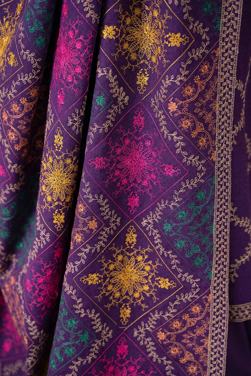 HC603-WINTER 3-Pc Embroidered Dhanak Suit with Heavy Embroidered Dhanak Shawll