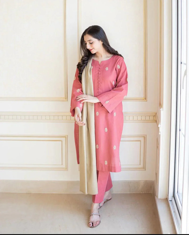 HC611-WINTER 3PC Dhanak suit with Dhanak Shawll
