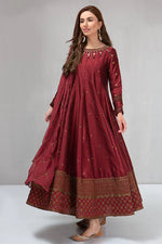 HC099-Maria B Winter, unstiched 3 piece kataan silk frock style embroidered suit