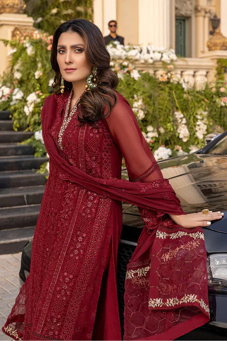 HC733-SUMMER 3 Piece Unstitched Heavy Embroidered Lawn Suit With Heavy Embroidered Chiffon Dupatta