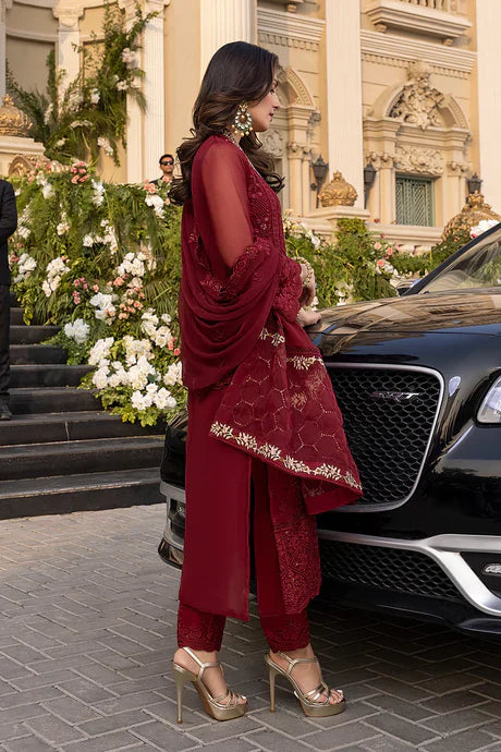 HC733-SUMMER 3 Piece Unstitched Heavy Embroidered Lawn Suit With Heavy Embroidered Chiffon Dupatta