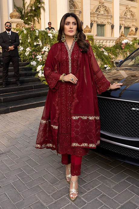 HC733-SUMMER 3 Piece Unstitched Heavy Embroidered Lawn Suit With Heavy Embroidered Chiffon Dupatta